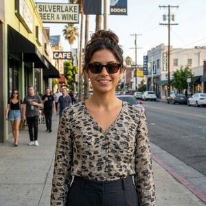 Rebecca Taylor Floral Metallic Silk Blend Long Sleeve Top Size 4